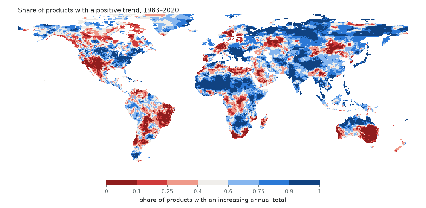 Map of the share of products with an increasing trend.