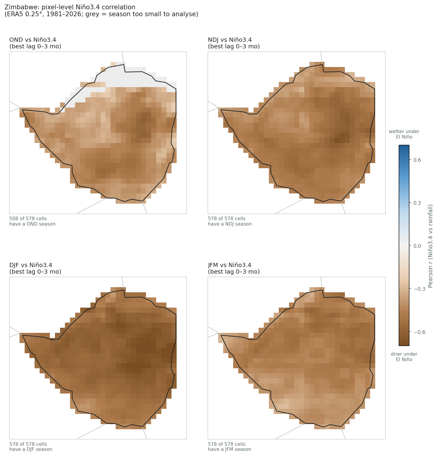 Pixel-level Niño3.4 correlation maps